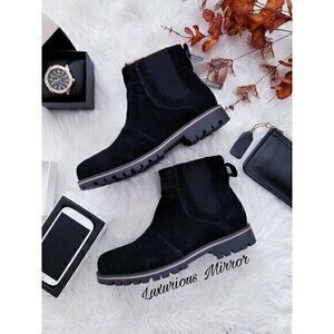 BEARPAW Men's Alastair Suede Black Chelsea Suede Pull On Ankle Boots Sz 8.5M NEW